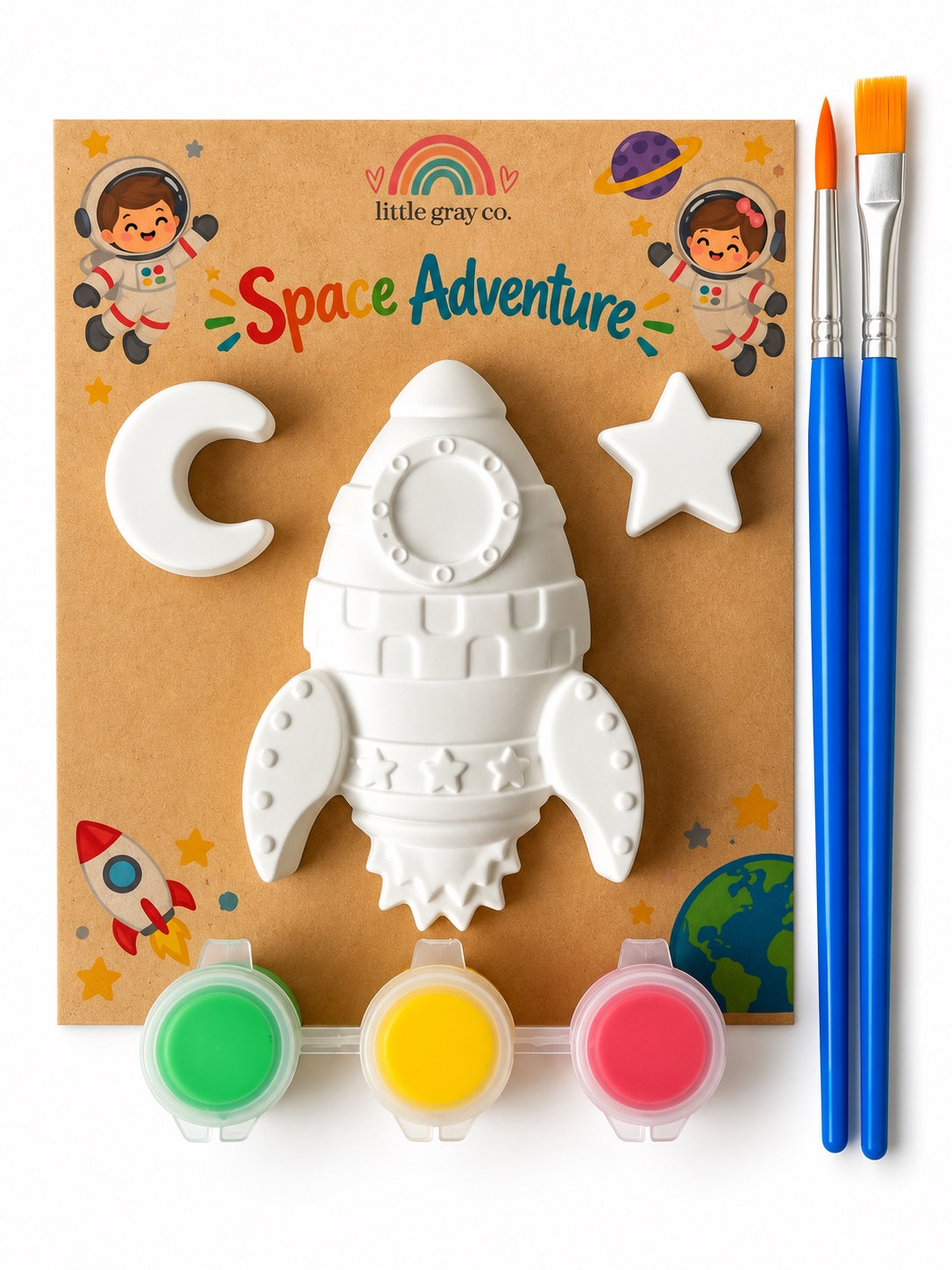 Little Gray Co. Space Adventure plaster paint kit with rocket, moon and star