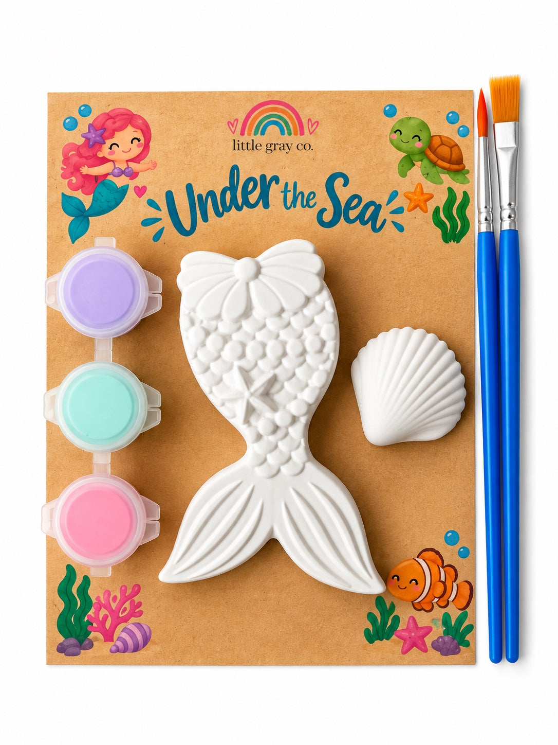 Little Gray Co. Under the Sea plaster paint kit with mermaid tail and seashell