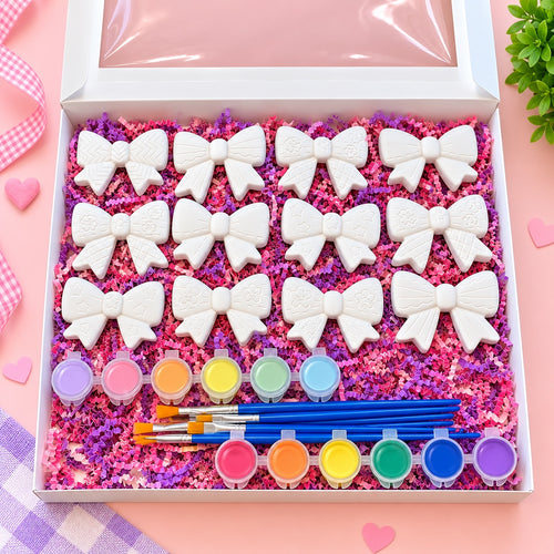 Little Gray Co Bow Party Paint Kit with 12 bow pieces, paints and brushes