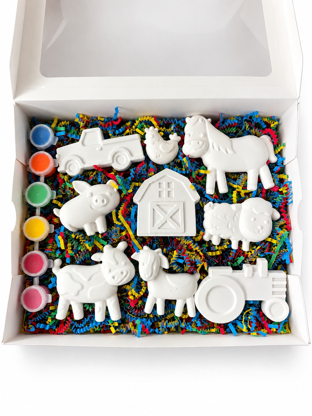 Little Gray Co farm paint kit with farm animals, barn, truck, tractor, paints and brushes